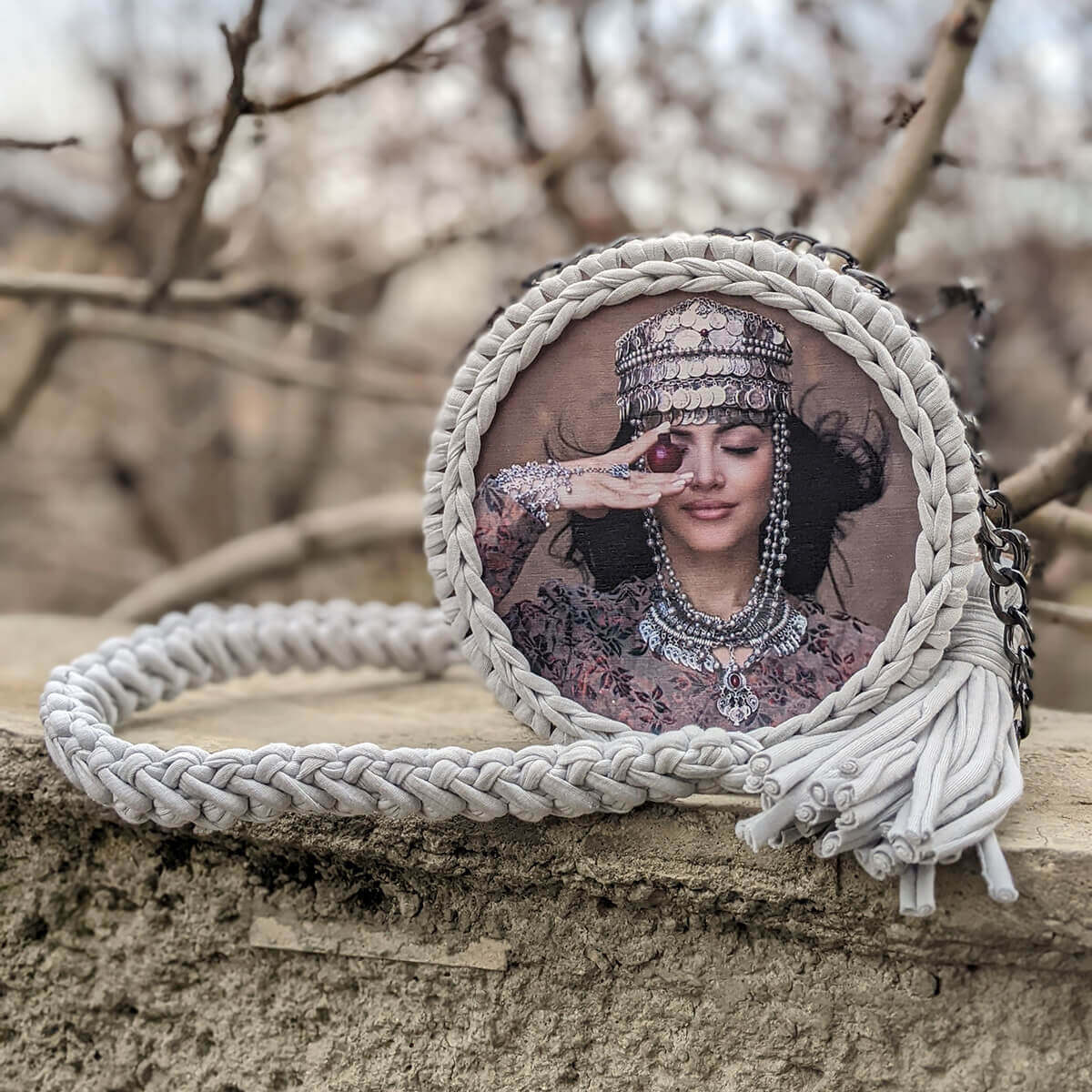 Handmade round bag Armenian girl