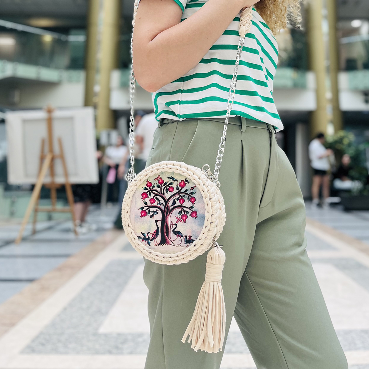 Crochet Round Bag Pomegranate tree