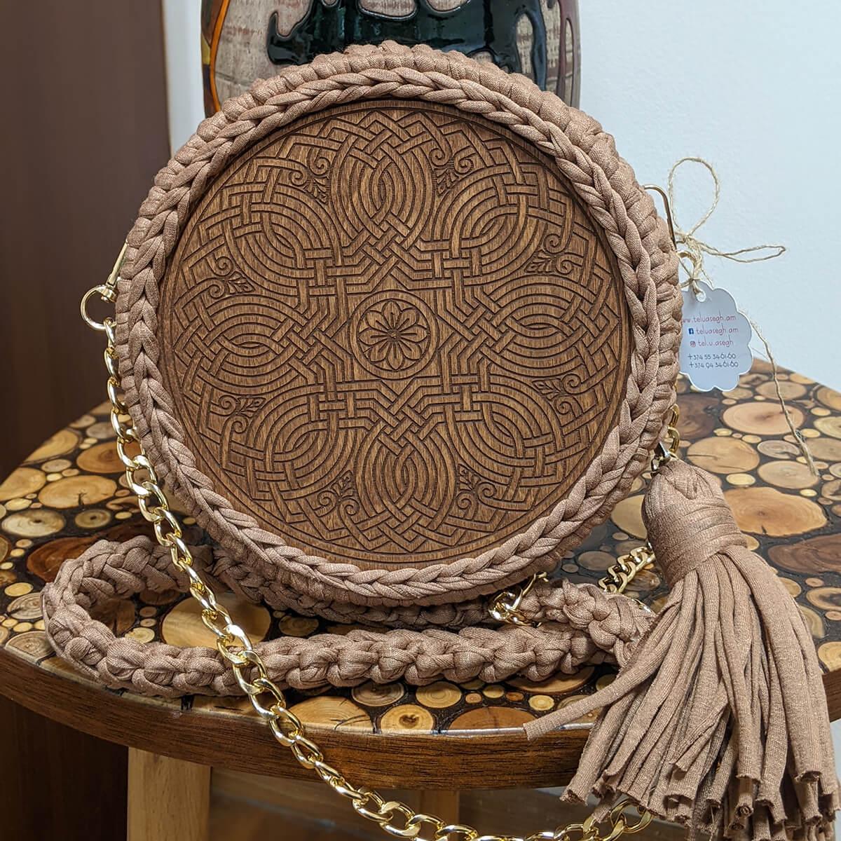 Crochet round bag Armenian ornament