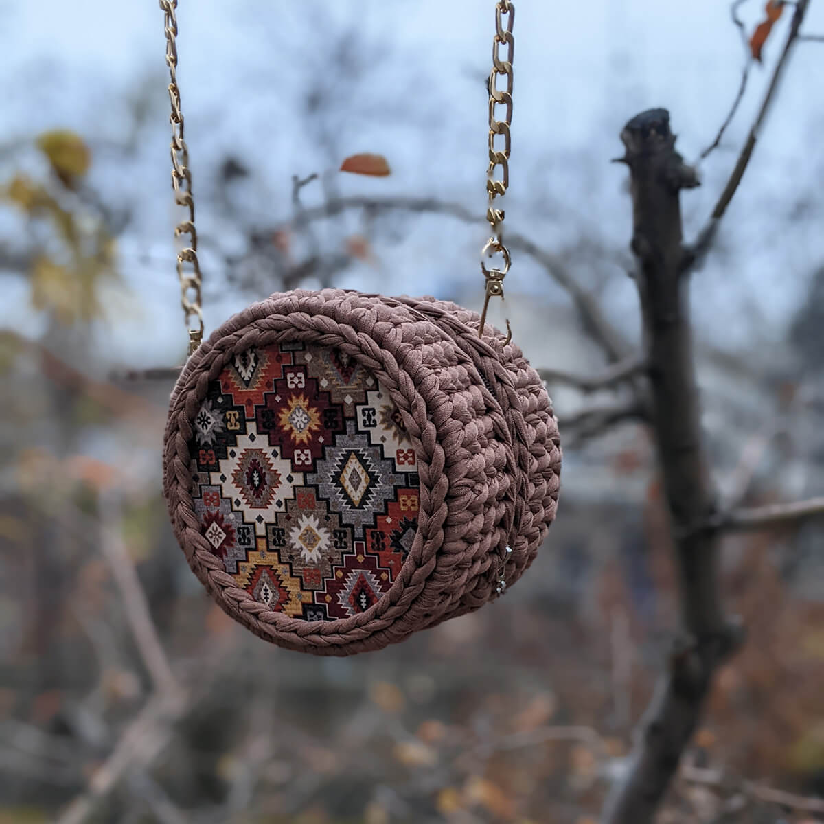Handmade round bag armenian carpet